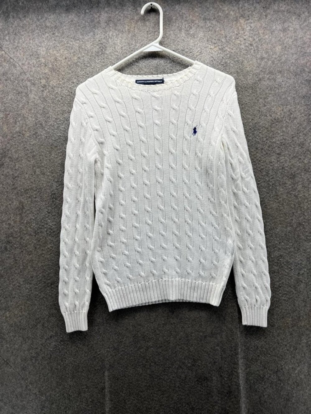 Ralph Lauren Sport Sweater Womens Small White Cable Knit Crewneck Pullover